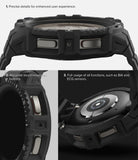 Galaxy Watch 5 Pro (45mm) Case | Fusion-X - Close-up views of a rugged black watch case highlighting button precision and sensor access.