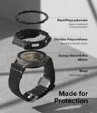 Galaxy Watch 5 Pro (45mm) Case | Fusion-X - Exploded view of watch case layers: polycarbonate bezel, TPU frame, watch, and strap.