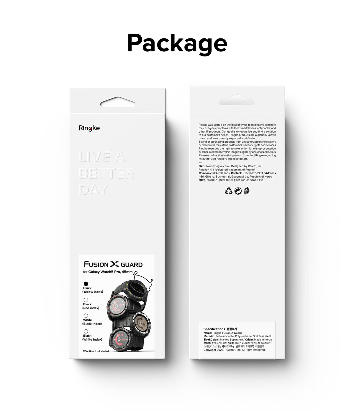 Galaxy Watch 5 Pro (45mm) Case + Band + Wire | Fusion-X Guard - Front and back views of Ringke Fusion-X Guard packaging.