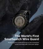 Galaxy Watch 5 Pro (45mm) Case + Band + Wire | Fusion-X Guard - Rugged black smartwatch with wire guard between rocks.