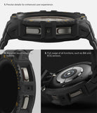 Galaxy Watch 5 Pro (45mm) Case | Fusion-X - Close-up views of a rugged black watch case highlighting button precision and sensor access.