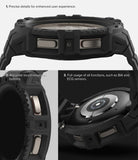 Galaxy Watch 5 Pro 45mm Case + Band | Fusion-X Guard - Close-up views of the rugged black watch case and buttons.