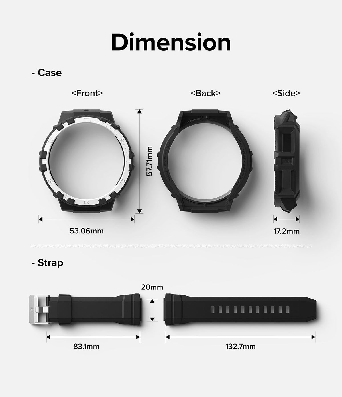Galaxy Watch 5 Pro (45mm) Case | Fusion-X - Technical diagram showing dimensions for the watch case and strap.
