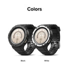 Galaxy Watch 5 Pro 45mm Case + Band | Fusion-X Guard - Two smartwatches with black and silver protective cases.