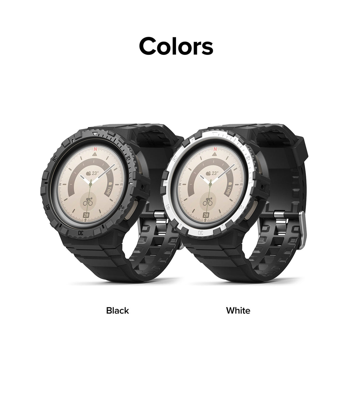 Galaxy Watch 5 Pro 45mm Case + Band | Fusion-X Guard - Two rugged smartwatches in black and white color options.