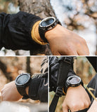 Galaxy Watch 5 Pro (45mm) Case | Fusion-X - Three-panel view of a rugged black watch case on a wrist in an outdoor setting.
