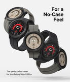 Galaxy Watch 5 Pro Case | Slim - Five Galaxy Watch 5 Pro smartwatches with slim black cases arranged in a diagonal line.