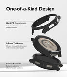 Galaxy Watch 5 Pro Case | Slim - Exploded view of a black watch case highlighting polycarbonate material and slim fit.