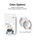Galaxy Watch 5 Pro Case | Slim - Retail packaging for a 2-pack of clear and chrome rose gold slim watch cases.