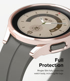 Galaxy Watch 5 Pro Case | Slim - Rose gold slim protective case on a Galaxy Watch 5 Pro with a grey silicone band.