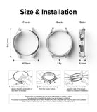 Galaxy Watch 5 Pro Case | Slim - Technical diagram showing dimensions, weight, and three-step installation instructions.