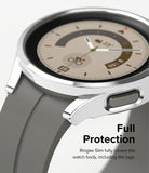 Galaxy Watch 5 Pro Case | Slim - Close-up of a silver slim protective case on a Galaxy Watch 5 Pro with a grey band.