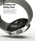 Galaxy Watch 5 Pro Case | Slim - Silver protective case on a Galaxy Watch 5 Pro with a grey band against a white background.