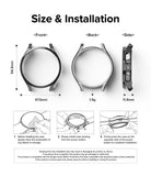 Galaxy Watch 5 Pro Case | Slim - Technical diagram showing dimensions, weight, and three-step installation guide for the watch case.