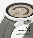 Galaxy Watch 5 Pro Case | Slim - Close-up of a white protective case on a grey Galaxy Watch 5 Pro, highlighting full body coverage.