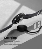 Galaxy Watch 5 40mm | Air Sports Black + Bezel Styling - Galaxy Watch 5 40mm - Black smartwatch with protective bezel styling resting on a wireless charging puck.