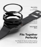 Galaxy Watch 5 40mm | Air Sports Black + Bezel Styling - Exploded view of watch case, adhesive, and bezel accessories.