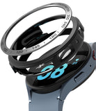 Galaxy Watch 5 44mm | Air Sports Black + Bezel Styling - Exploded view of a smartwatch with a black bezel and silver ring.