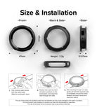 Galaxy Watch 5 44mm Case | Air Sports - Technical diagrams showing dimensions, weight, and three-step installation guide.