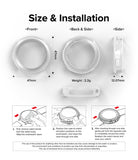 Galaxy Watch 5 44mm Case | Air Sports - Dimensions, weight, and three-step installation guide for a clear watch case.