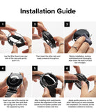 Galaxy Watch 5 / 4 (44mm) Case + Band + Wire | Fusion-X Guard - Six-step visual guide showing how to install the protective case and wire guard on a Galaxy Watch.