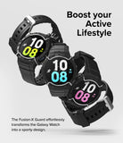 Galaxy Watch 5 / 4 (44mm) Case + Band + Wire | Fusion-X Guard - Three Galaxy Watches with black protective cases and bands.