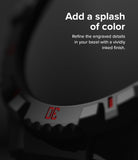 Galaxy Watch 5 / 4 (44mm) Case + Band + Wire | Fusion-X Guard - Close-up of a matte black watch bezel with red ink details.