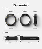 Galaxy Watch 5 / 4 (44mm) Case + Band + Wire | Fusion-X Guard - Technical dimension diagram of watch case and strap.