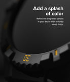 Galaxy Watch 5 / 4 (44mm) Case + Band + Wire | Fusion-X Guard - Close-up of a matte black watch bezel with yellow ink.