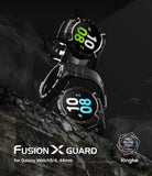 Galaxy Watch 5 / 4 (44mm) Case + Band + Wire | Fusion-X Guard - Two rugged black smartwatches stacked on a rocky surface.