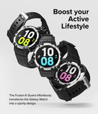 Galaxy Watch 5 / 4 (44mm) Case + Band + Wire | Fusion-X Guard - Three Galaxy Watches with rugged cases and black bands.