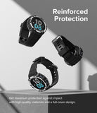Galaxy Watch 5 / 4 (44mm) Case + Band + Wire | Fusion-X Guard - Three black smartwatches with rugged protective cases.
