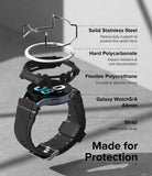 Galaxy Watch 5 / 4 (44mm) Case + Band + Wire | Fusion-X Guard - Exploded view of watch components with material labels.