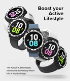 Galaxy Watch 5 / 4 (44mm) Case | Fusion-X - Five Galaxy Watches with Fusion-X cases and colorful digital faces.