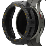 Galaxy Watch 5 Pro (45mm) Case | Fusion-X - Rugged black protective bezel cover hovering over a Galaxy Watch 5 Pro.