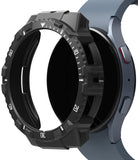 Galaxy Watch 5 / 4 (44mm) Case | Fusion-X - A rugged black protective bezel hovering over a blue Galaxy smartwatch.