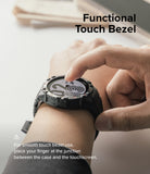 Galaxy Watch 5 / 4 (44mm) Case | Fusion-X - A finger touches the edge of a rugged black watch case on a wrist.