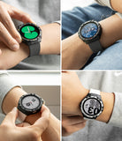Galaxy Watch 5 / 4 (44mm) Case | Fusion-X - Four close-up views of a rugged black watch case worn on wrists with various bands.
