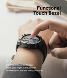 Galaxy Watch 5 / 4 (44mm) Case | Fusion-X - Finger touching the edge of a rugged black watch case on a smartwatch.