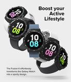Galaxy Watch 5 / 4 (44mm) Case | Fusion-X - Five Galaxy Watches with Fusion-X cases and colorful digital clock faces.