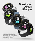 Galaxy Watch 5 / 4 (44mm) Case | Fusion-X - Five Galaxy Watches with rugged Fusion-X cases and colorful digital faces.