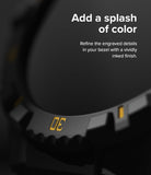 Galaxy Watch 5 / 4 (44mm) Case | Fusion-X - Close-up of a black watch bezel with vibrant yellow engraved details.