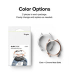 Galaxy Watch 5 (40mm) Case | Slim - Retail packaging and two watch cases in clear and chrome rose gold finishes.