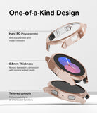 Galaxy Watch 5 (40mm) Case | Slim - Exploded view of a rose gold watch case highlighting PC material, 0.8mm thickness, and cutouts.