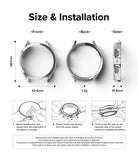 Galaxy Watch 5 (40mm) Case | Slim - Technical dimensions and three-step installation guide for the watch case.
