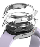 Galaxy Watch 5 (40mm) Case | Slim - Exploded view of a silver watch case hovering above a lavender Galaxy Watch 5.