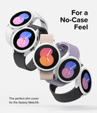 Galaxy Watch 5 (40mm) Case | Slim - Five Galaxy Watch 5 units with slim white cases in various band colors floating on white.