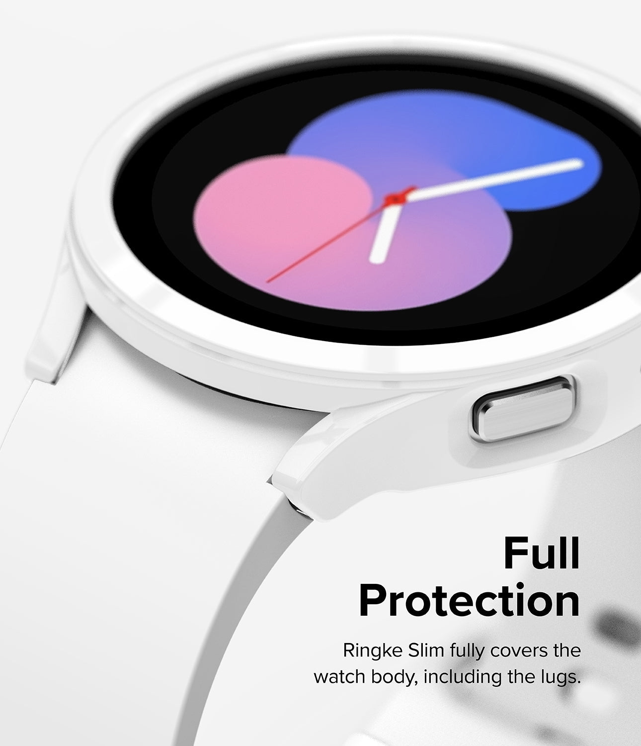 Galaxy Watch 5 (40mm) Case | Slim - Close-up of a white protective case on a Galaxy Watch 5, highlighting full body coverage.