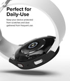 Galaxy Watch 5 44mm Case | Slim - Black protective case on a Galaxy Watch 5 with a white band against a white background.