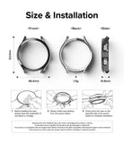Galaxy Watch 5 44mm Case | Slim - Technical diagram showing dimensions, weight, and three-step installation guide for the case.